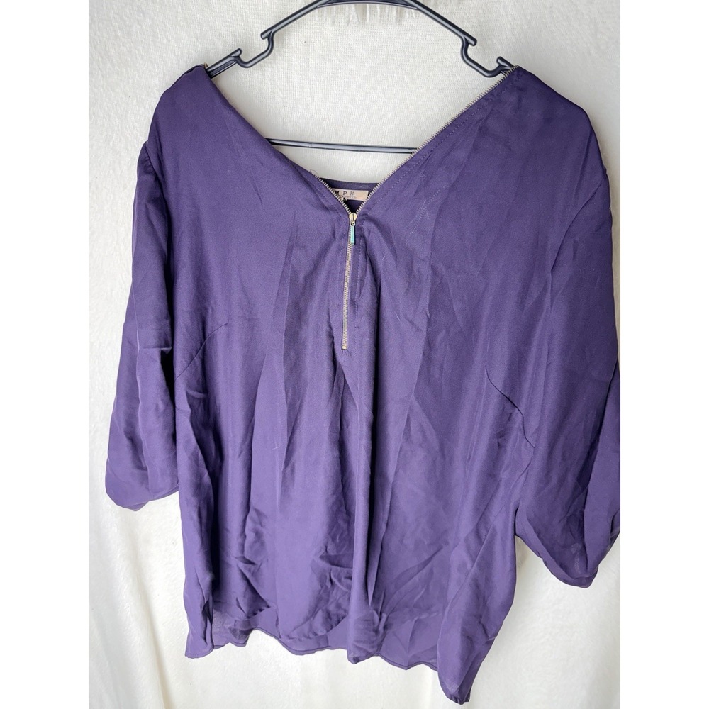 MPH Collection Blouse Womens 2X Purple Boat Neck Roll Tab Sleeve Back Zip